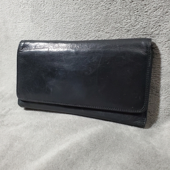 Bond Street Genuine Black Leather Trifold Checkbook Wallet - Picture 2 of 10